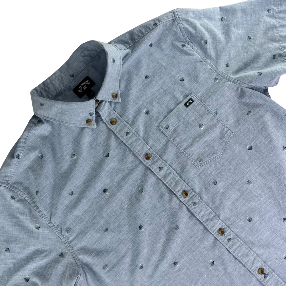 Billabong Button Down Shirt Mens L Blue Micro Print Short Sleeve Cotton Blend